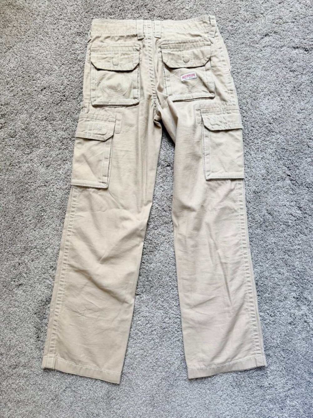 Women’s True Religion Beige Big T Cargo Pants Horseshoe Stitched Size 24 x 30